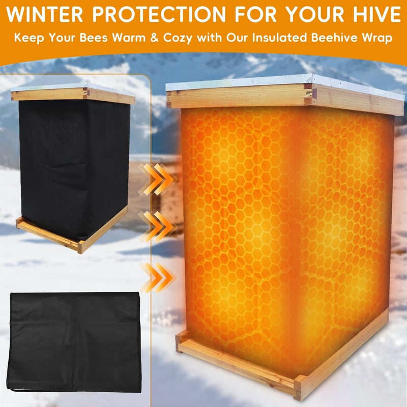 witbee 2PCS Winter Bee Hive Wrap for 10 Frame Hives, Beehive Wrap Beekeeping Supplies, 600D Oxford Insulated Cover, Bee Hive Winter Protection Cover for 1 Deep Hives with 1 Medium Hive Box (80.7"x15.7") - Image 4